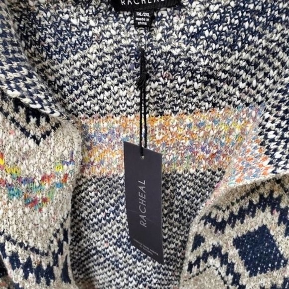 Cozy Boho Belted Hoodie Geometric Open Front Cardigan - Free People Vibes - Picture 4 of 11